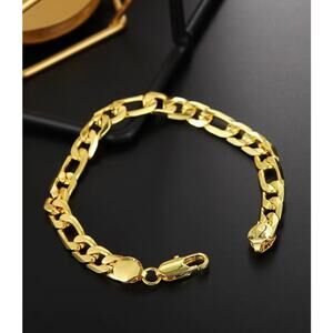 18K Stamp Gold plated 20CM Figaro Unisex Bracelets for  8MM Will not Tarnish